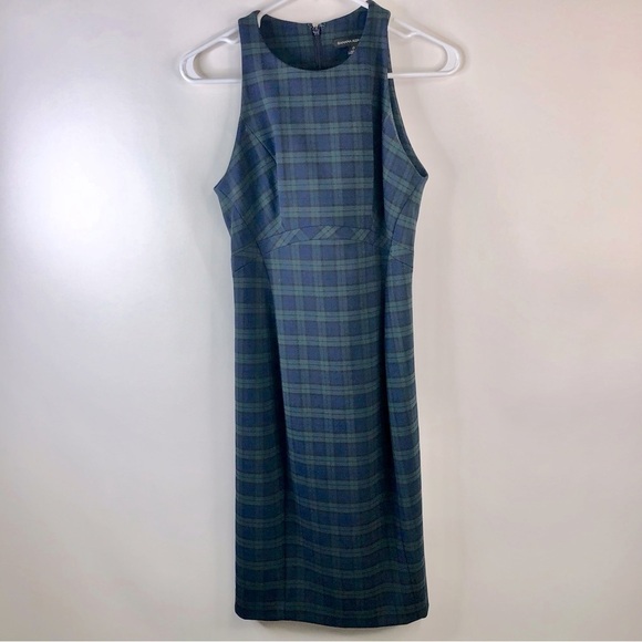 Banana Republic navy and green tartan plaid sheath dress sz 0 - Picture 1 of 10